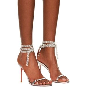 Amina Muaddi Silver Georgia Heeled Sandals / Stiletto Heels US9
